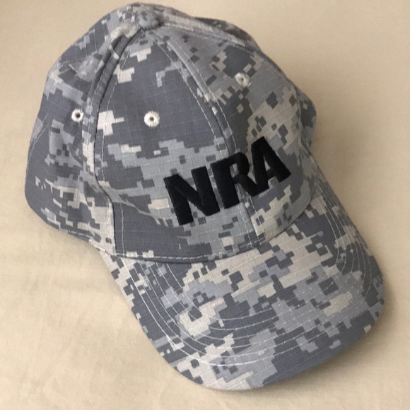 NRA Other - NRA Camo Hat Baseball Cap Bitmap Gray Tan Embroidered Black Letters Adjustable